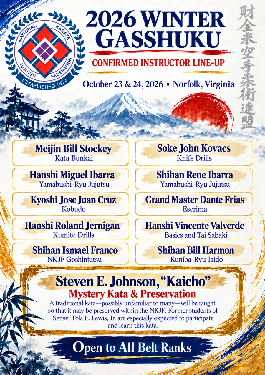 2026 NKJF Winter Gasshuku confirmed instructor line up for October 23 and 24 in Norfolk Virginia